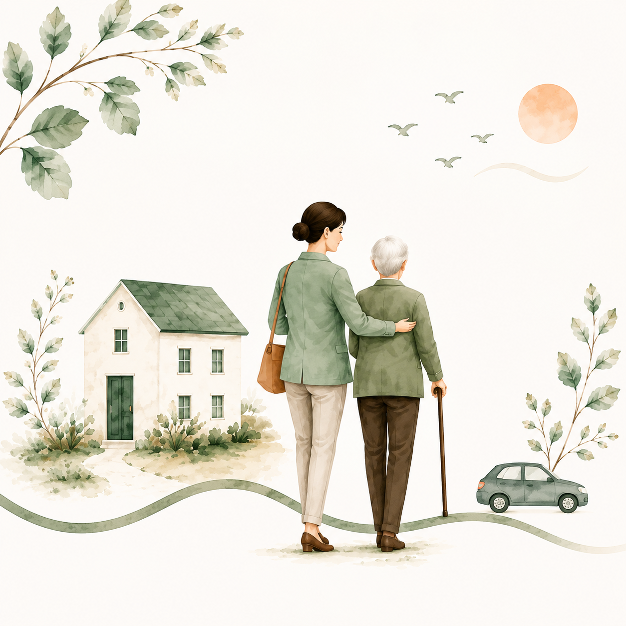 Illustration douce autour du maintien à domicile